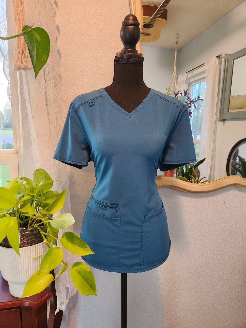 Allura By Cherokee Caribbean Blue V-Neck Scrub Top